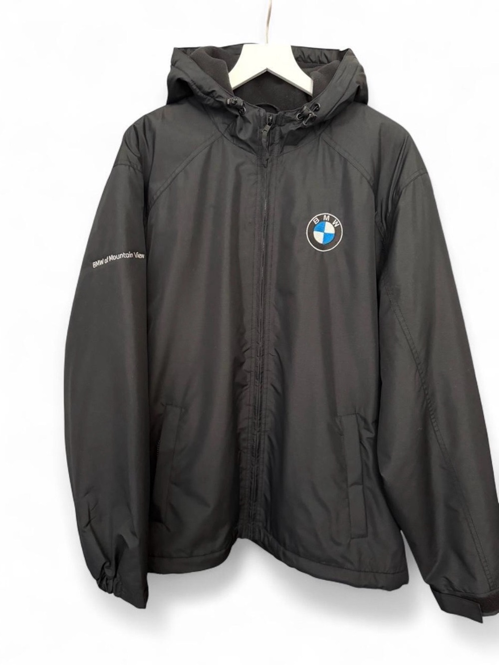 BMW Mountain View Black Hooded Shell Fleece Windbreaker Size XL